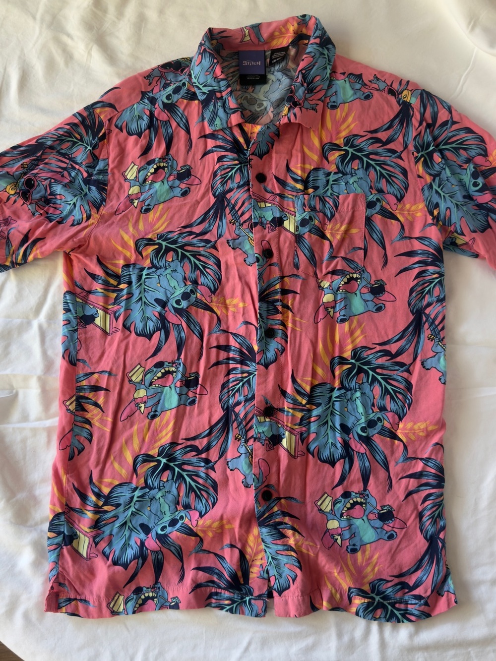 Disney Lilo & Stitch Men's Tropical Hawaiian Button-Up Shirt small